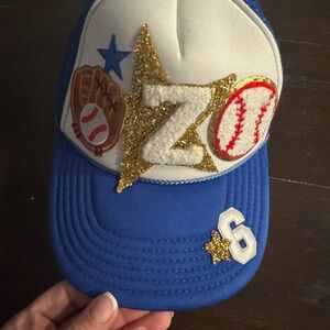Blue Baseball Themed Cap with Gold Accents